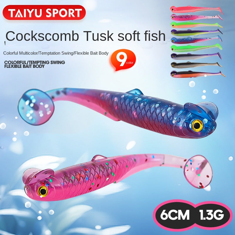 Taiyu Lure Artificial Bait Rooster Tail Soft Bait 6cm 1.3g Dual-Color Soft Fish Soft Worm Lifelike Fishing Bait Factory Wholesale