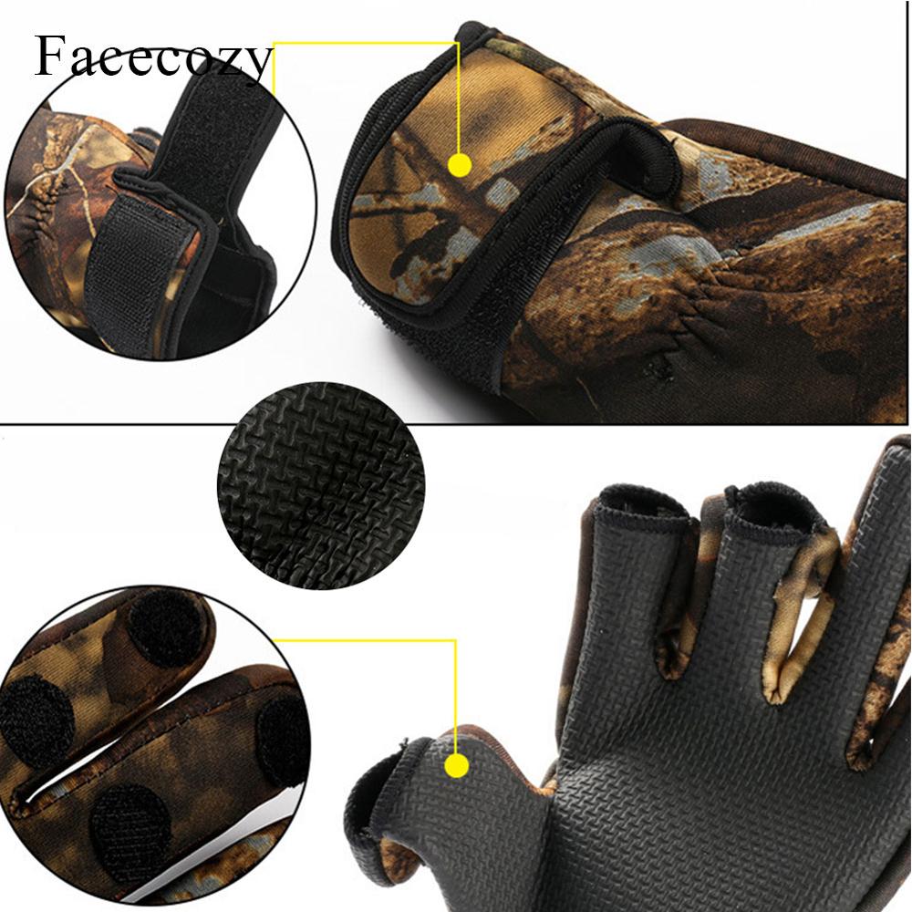 Facecozy Outdoor Winter Fishing Gloves Waterproof Three or Two Fingers Cut Anti-slip Climbing Glove