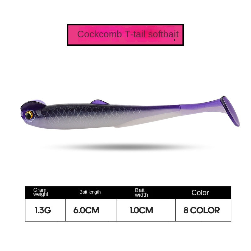Taiyu Lure Artificial Bait Rooster Tail Soft Bait 6cm 1.3g Dual-Color Soft Fish Soft Worm Lifelike Fishing Bait Factory Wholesale