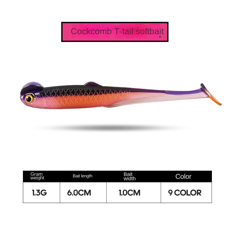 Taiyu Lure Artificial Bait Rooster Tail Soft Bait 6cm 1.3g Dual-Color Soft Fish Soft Worm Lifelike Fishing Bait Factory Wholesale
