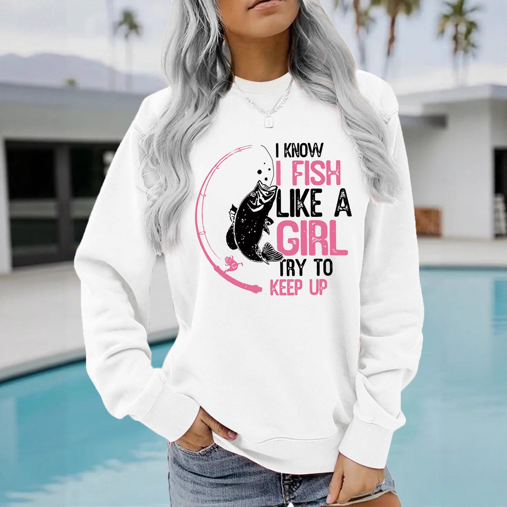 I love fishing pattern printed round neck hoodie