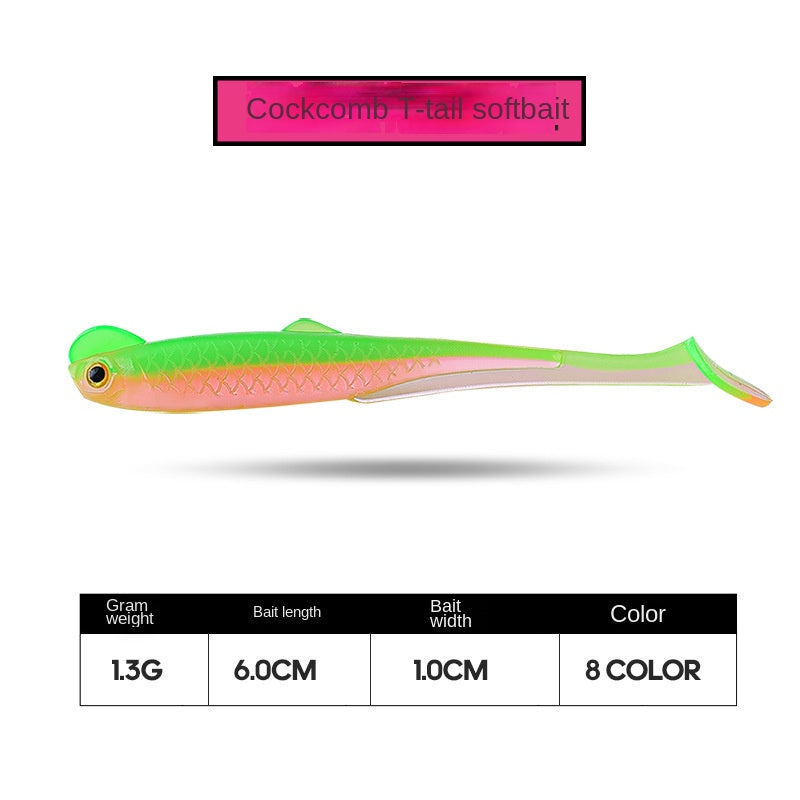 Taiyu Lure Artificial Bait Rooster Tail Soft Bait 6cm 1.3g Dual-Color Soft Fish Soft Worm Lifelike Fishing Bait Factory Wholesale