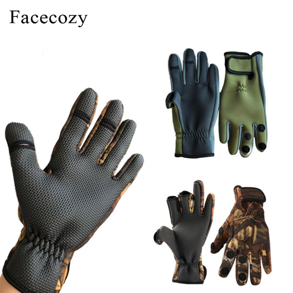 Facecozy Outdoor Winter Fishing Gloves Waterproof Three or Two Fingers Cut Anti-slip Climbing Glove